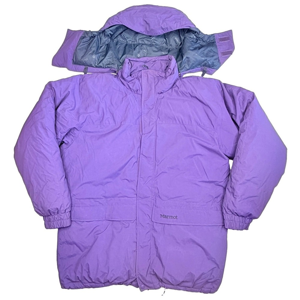 Marmot‎ 650 Fill Goose Down Hooded Parka Jacket Women's LG Purple Removable Hood